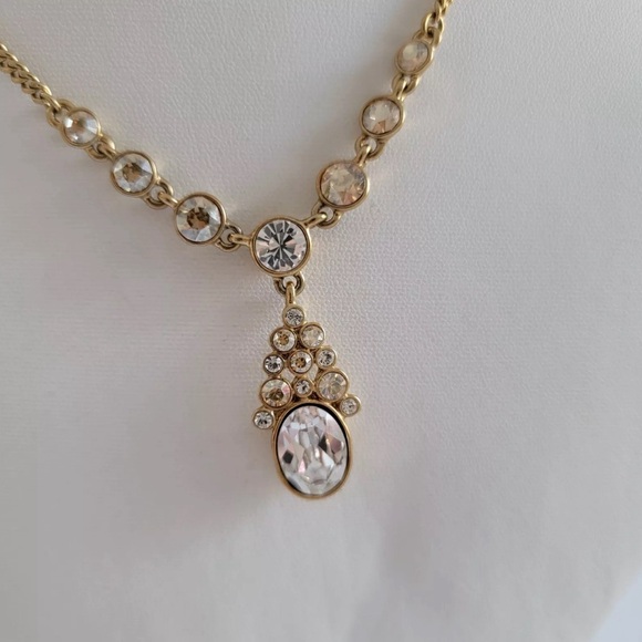 Givenchy Vintage Crystals Clear& Chocolate Necklace Dangle Drop 💎Authentic - Picture 3 of 13